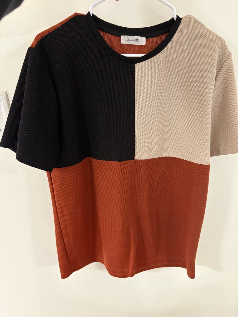 Colorblock Short Sleeve Knit Tee - Black, Beige, Rust